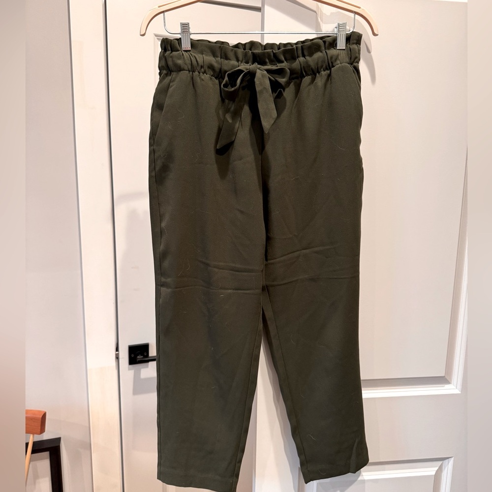 Loft olive green "paper bag" pants